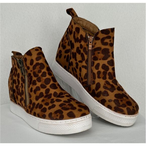 Bamboo Rise Leopard Print Sneaker Wedge Women's Fashion Suede Ankle Boots  8.5 - Picture 2 of 7